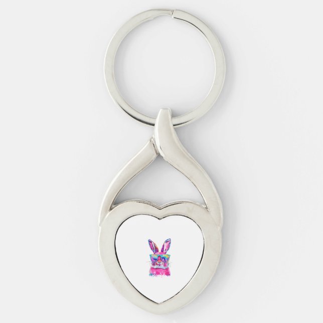 Bunny Face with Tie Dye Glasses Happy Easter Day M Key Ring (Front)