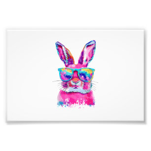 Bunny Face with Tie Dye Glasses Happy Easter Day M Photo Print