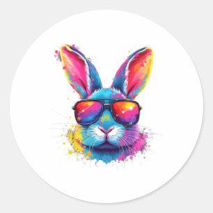 Bunny Face With Tie Dye Gles Happy Easter Day Men Classic Round Sticker
