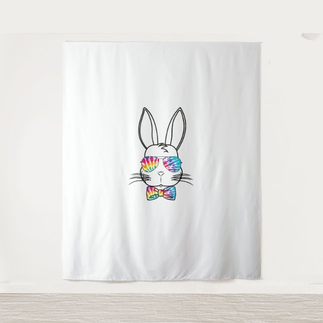 Bunny Face With Tie Dye Sunglasses & Bow Tie Easte Tapestry (Front)