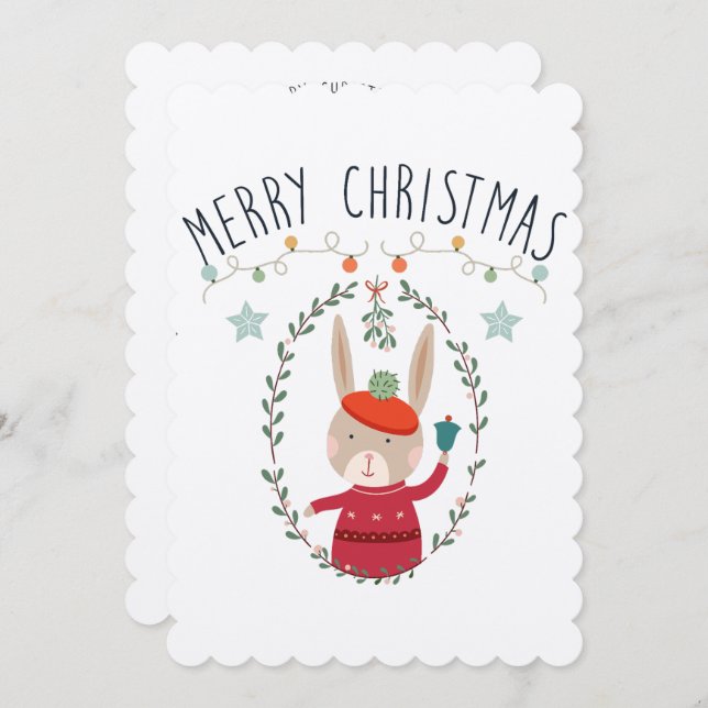 Bunny Family Christmas Scandinavian Card (Front/Back)