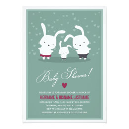 Bunny Family Couples Baby Shower Invitation Teal