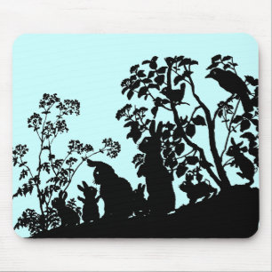 Bunny Family Silhouette Nature Scene Vintage Woods Mouse Pad