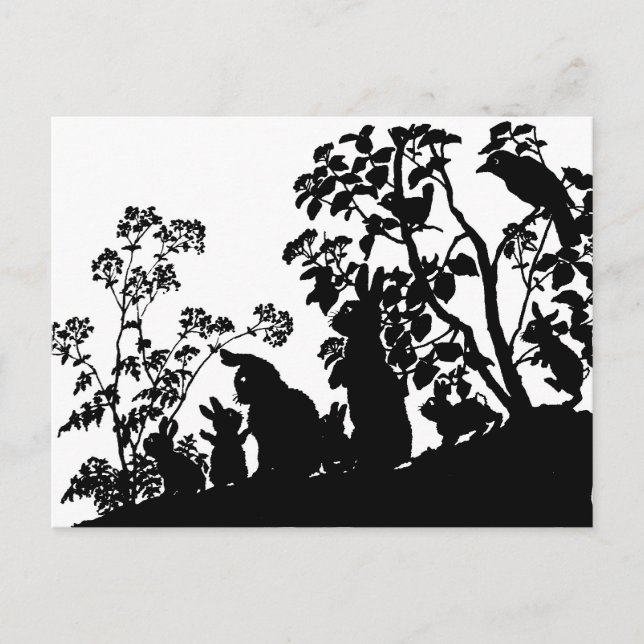Bunny Family Silhouette Nature Scene Vintage Woods Postcard (Front)