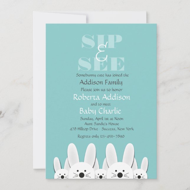 Bunny Family Sip and See Invitation (Front)
