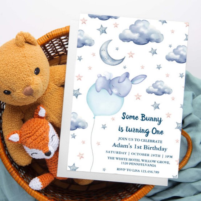 Bunny First 1st Birthday baby boy  Invitation (Creator Uploaded)