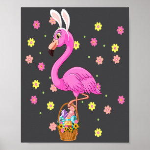 Bunny Flamingo Bringing Eggs Basket Happy Easter D Poster