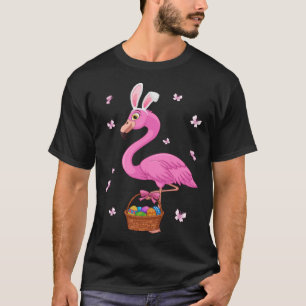Bunny Flamingo Bringing Eggs Basket Happy Easter D T-Shirt