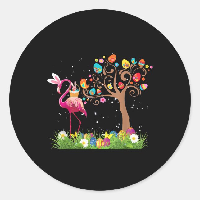 Bunny Flamingo Easter 2021 | Cute Flamingo Lovers Classic Round Sticker (Front)