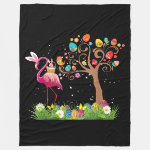 Bunny Flamingo Easter 2021 Cute Flamingo Lovers Fleece Blanket