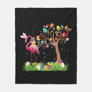 Bunny Flamingo Easter 2021 Cute Flamingo Lovers Fleece Blanket