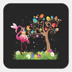 Bunny Flamingo Easter 2021 Cute Flamingo Lovers Square Sticker