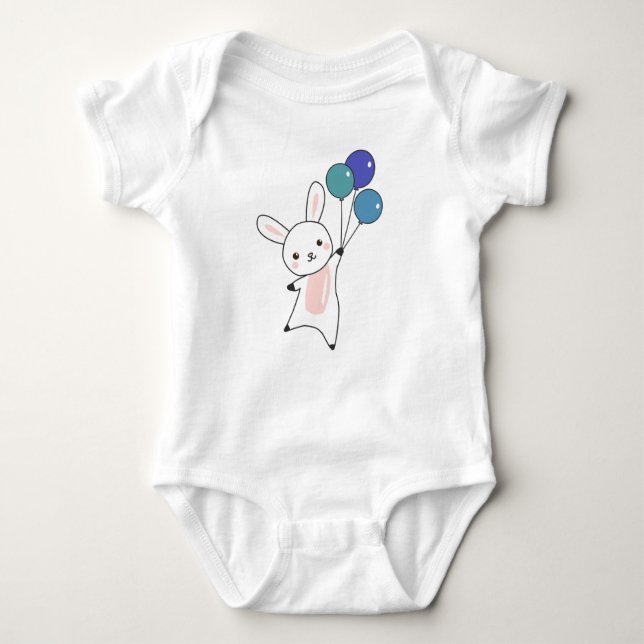 Bunny Flies Balloons Above Cute Animals For Kids Baby Bodysuit (Front)