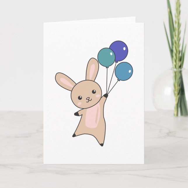Bunny Flies Balloons Above Cute Animals For Kids Card (Front)