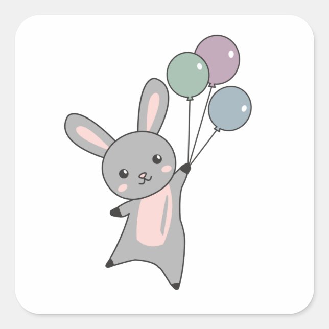 Bunny Flies Balloons Above Cute Animals For Kids Square Sticker (Front)