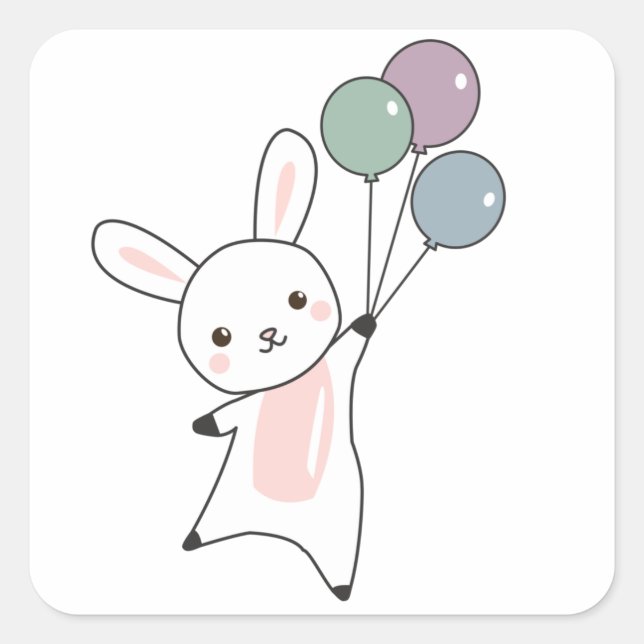 Bunny Flies Balloons Above Cute Animals For Kids Square Sticker (Front)
