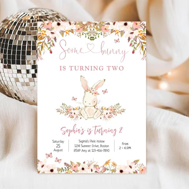 Bunny Floral 2nd Birthday Invitation (Creator Uploaded)