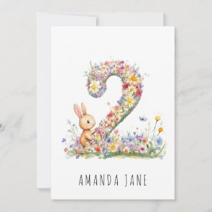 Bunny Floral 2nd Birthday Invitation