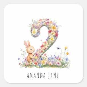 Bunny Floral 2nd Birthday Square Sticker
