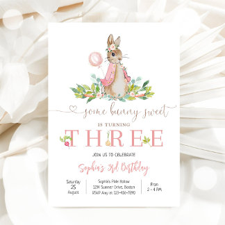 Bunny Floral 3rd Birthday Invitation