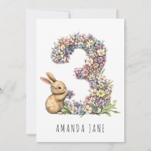 Bunny Floral 3rd Birthday Invitation