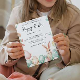 Bunny Floral and eggs white happy Easter Invitation
