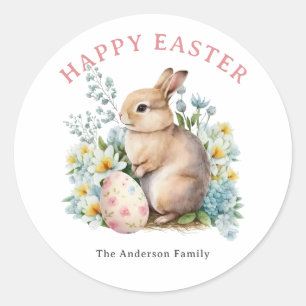 Bunny & Floral Egg Classic Round Sticker