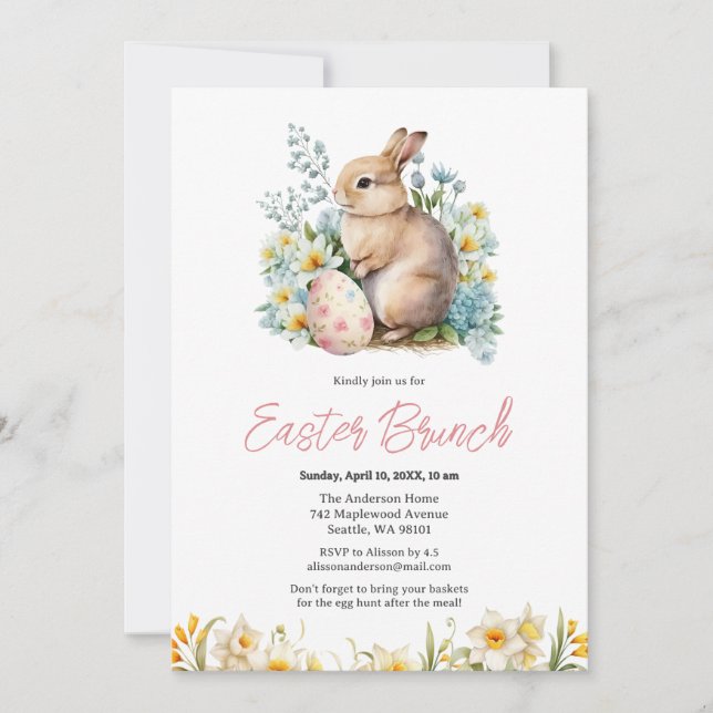 Bunny & Floral Egg Invitation (Front)
