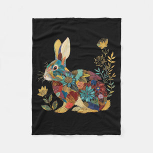 Bunny floral rabbit colourful flowers easterBunny Fleece Blanket