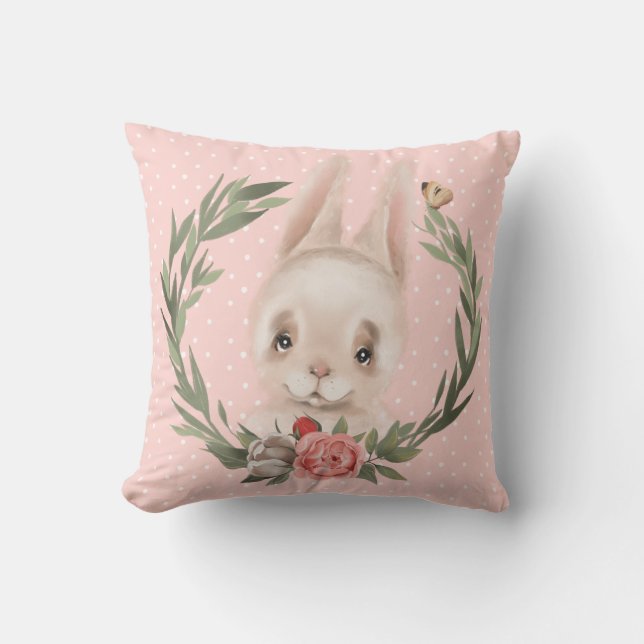 Bunny Floral Wreath  Cushion (Front)