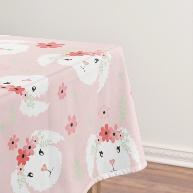 Bunny Flower Crown Pink Tablecloth (In Situ)