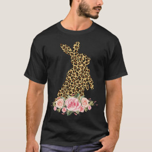 Bunny Flowers Leopard Print Girls Women Happy East T-Shirt