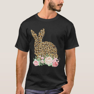 Bunny Flowers Leopard Print Girls Women Happy East T-Shirt