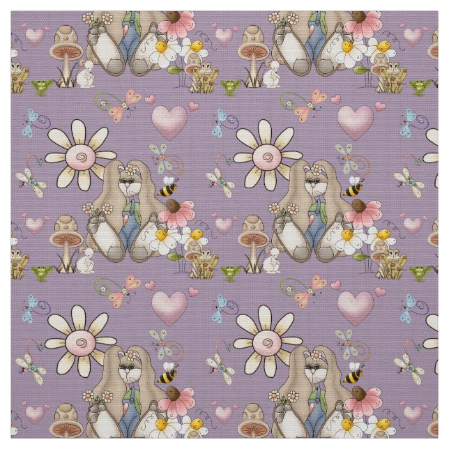 Bunny Flowers YOU Change Background Colour Fabric (Swatch)