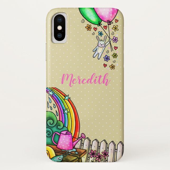 Bunny Flying with Balloons in Rainbow Garden  Case-Mate iPhone Case (Back)