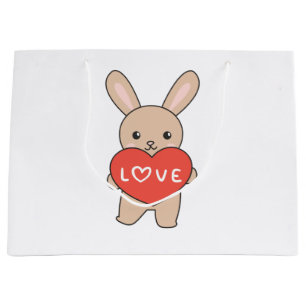 Bunny For Valentine's Day Cute Animals With Hearts Large Gift Bag