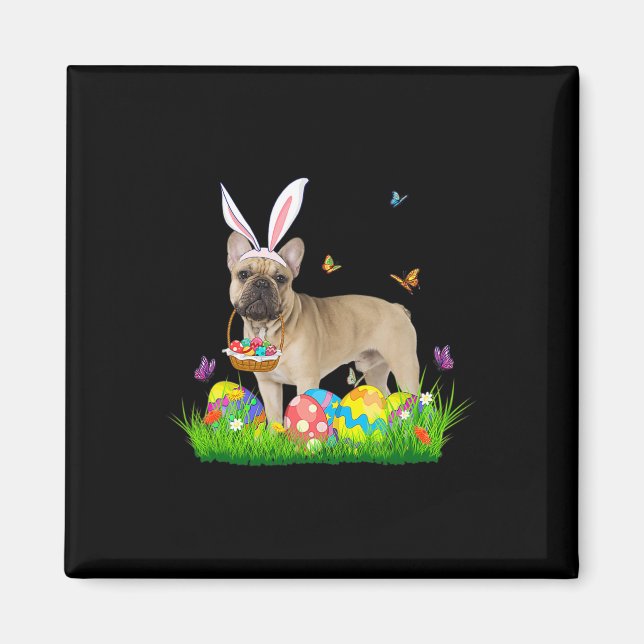 Bunny French Bulldog With Egg Basket Easter Huntin Magnet (Front)
