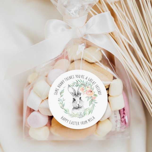 Bunny Friend Kids Easter Party Favour Classic Round Sticker (Creator Uploaded)
