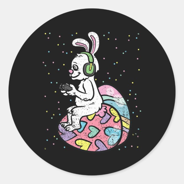 Bunny Gamer Easter Gaming Game Controller Egg Hunt Classic Round Sticker (Front)