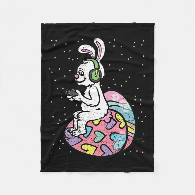 Bunny Gamer Easter Gaming Game Controller Egg Hunt Fleece Blanket (Front)