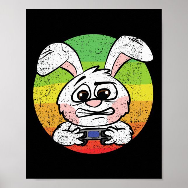 Bunny Gaming Easter Egg Hunting Video-game Control Poster (Front)