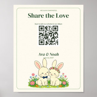 Bunny Garden Wedding QR Code Sign