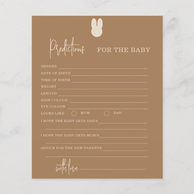 Bunny gender neutral prediction for baby card (Front)