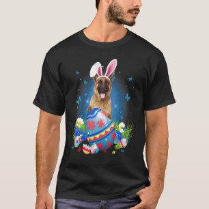 Bunny German Shepherd With Egg Basket Easter Flowe T-Shirt