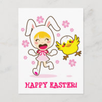 Bunny Girl And Little Chick