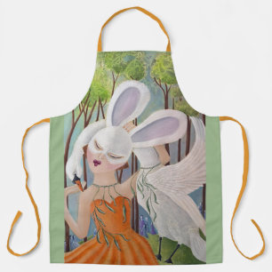 Bunny Girl and Swan Whimsical Art Apron
