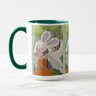 Bunny Girl and Swan Whimsical Art Mug