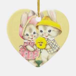 Bunny Girl+Boy Ceramic Ornament