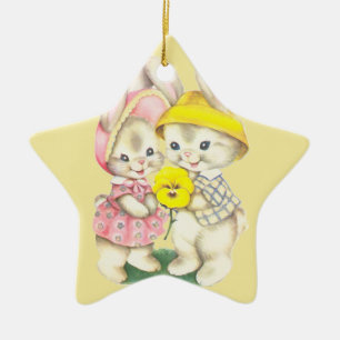 Bunny Girl+Boy Ceramic Ornament