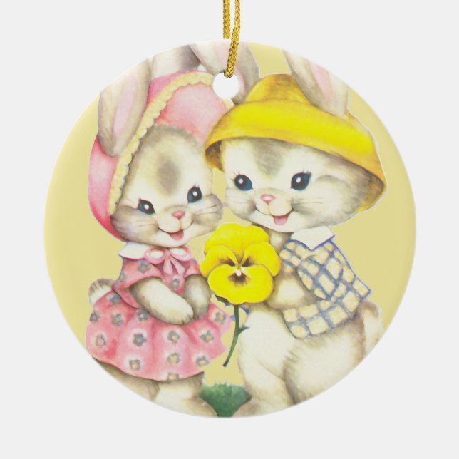 Bunny Girl+Boy Ceramic Tree Decoration (Front)